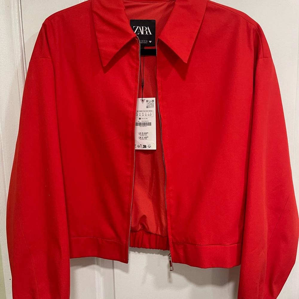 Zara Women's Bold Red Bomber Jacket